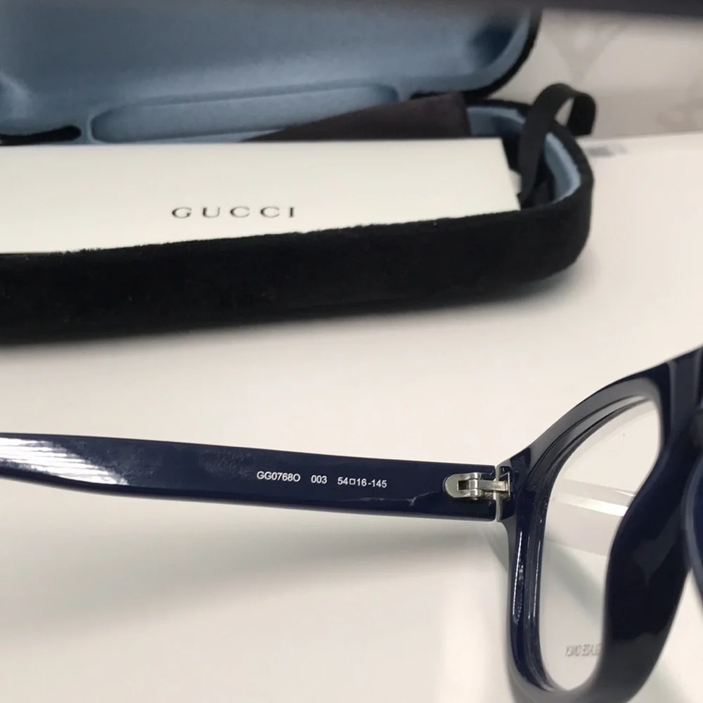 Gucci GG0768O 003 – Shiny Blue Rectangular Frame | 54-16-145 | New Authentic”